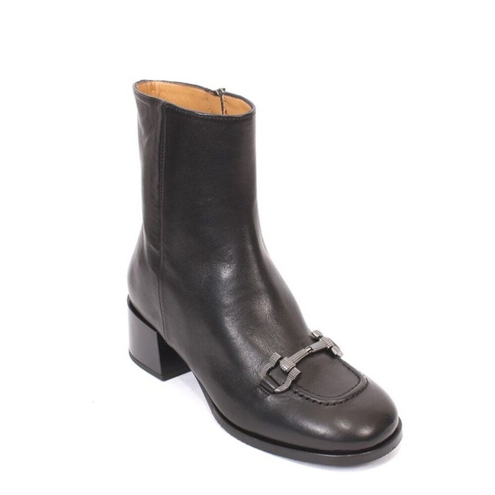 MOT-CLe 2198a Black Leather Zip-Up Heels Ankle Boots